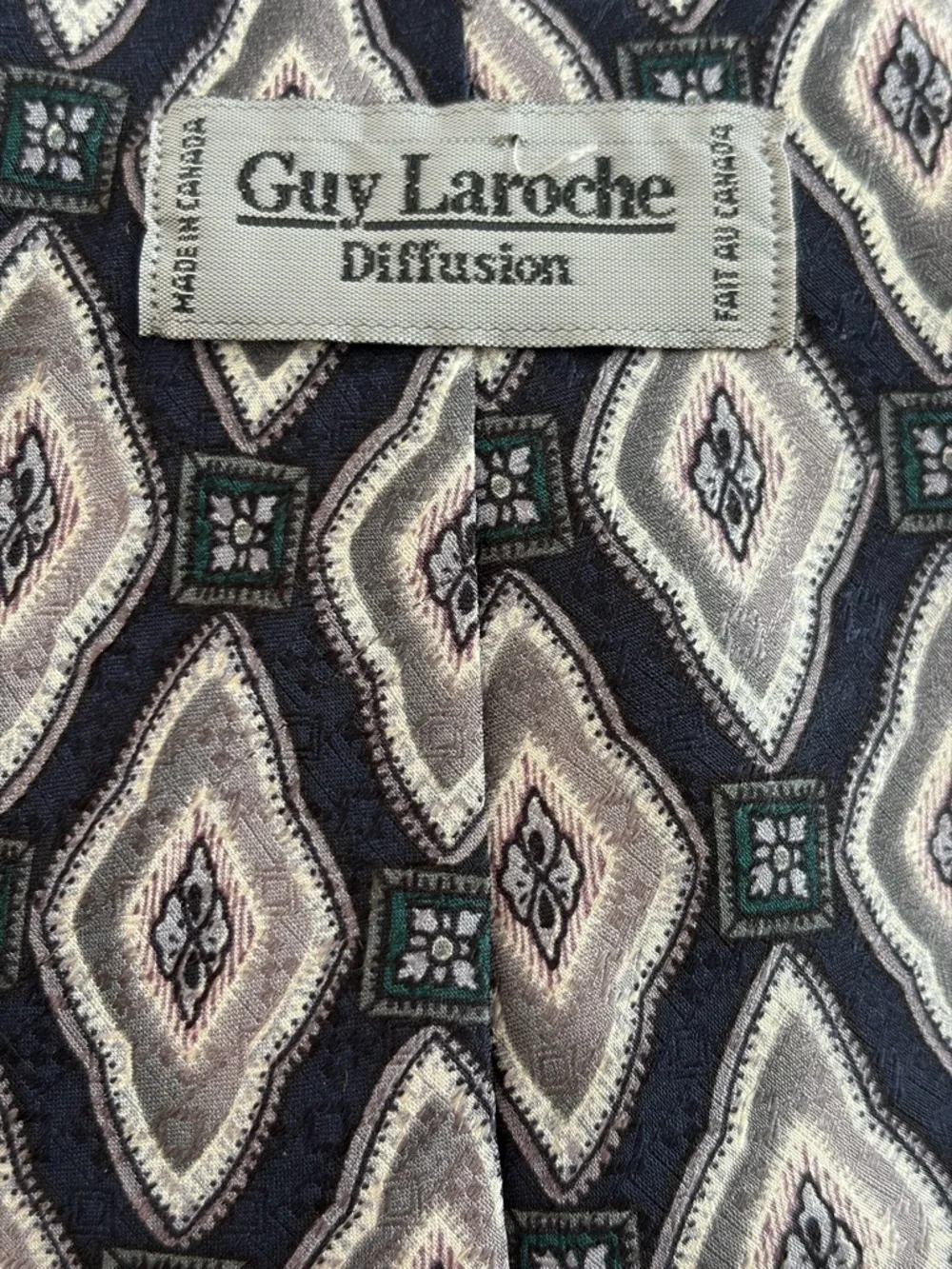 Guy Laroche Diffusion Silk Tie Gray Navy Geometric Medallion Designer